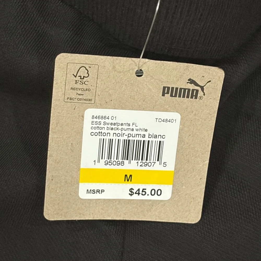 Puma ESS Sweatpants FL Mens Medium Black Fleece Joggers 846864 01 NWT